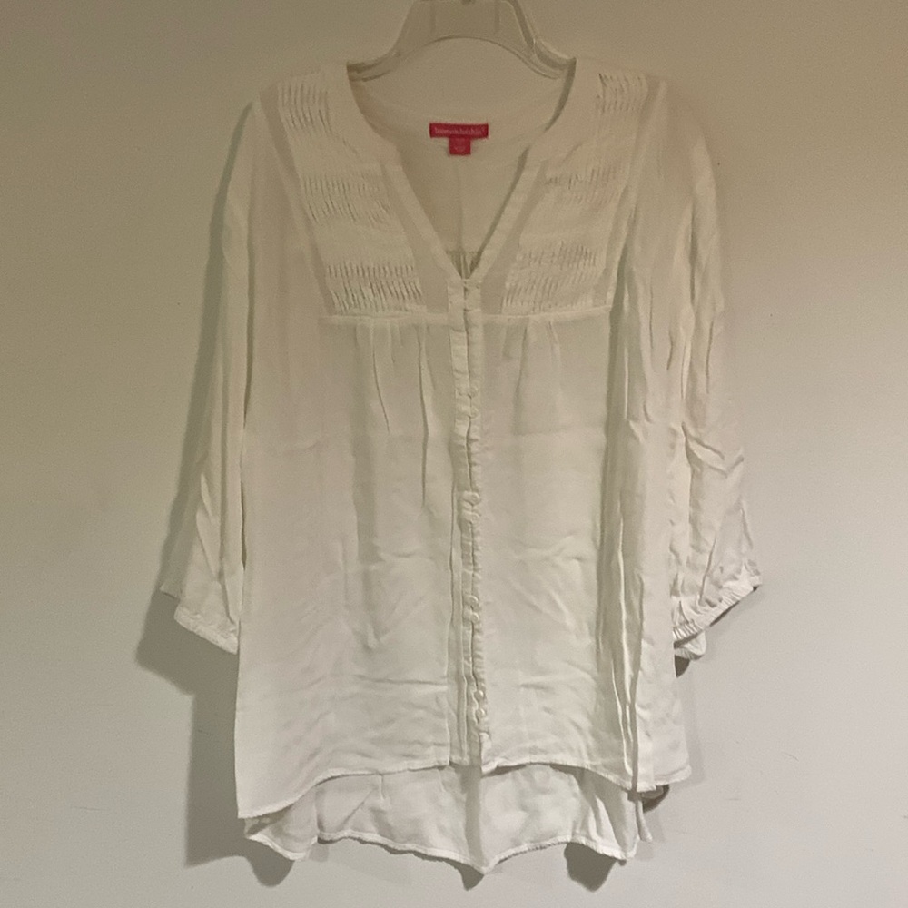 Woman Within White 3/4 Sleeve White V Neck Tunic, Women’s Size 26/28